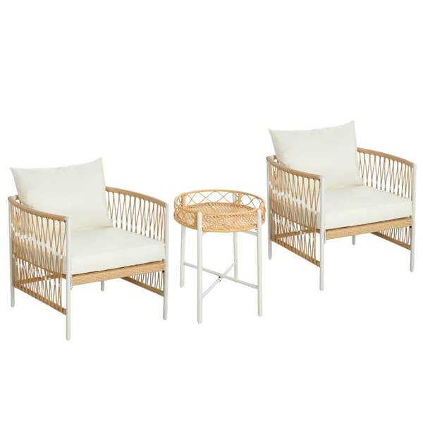 Rattan Trädgårdsmöbelset, 72x66x64 cm, Gul och Kräm