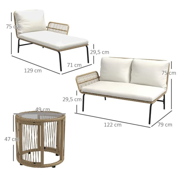 Rattan Havemøbelsæt, Aosom.de, 71x129x75 cm, Creme