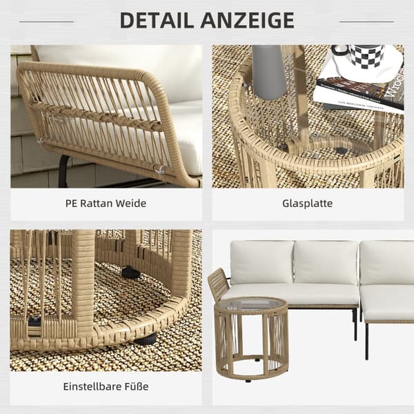 Rattan Havemøbelsæt, Aosom.de, 71x129x75 cm, Creme