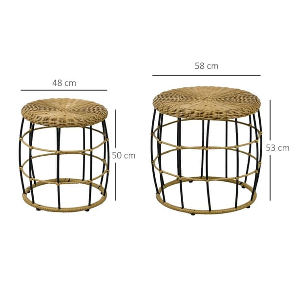 Sivupöytä setti, Rattan, Ø58 x 53K cm & Ø48 x 50K cm, Khaki & Musta