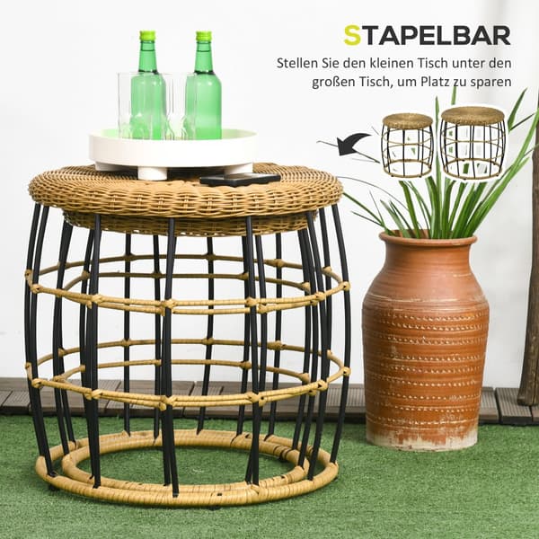 Sivupöytä setti, Rattan, Ø58 x 53K cm & Ø48 x 50K cm, Khaki & Musta