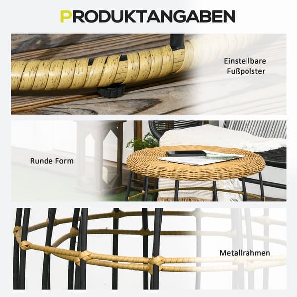 Sivupöytä setti, Rattan, Ø58 x 53K cm & Ø48 x 50K cm, Khaki & Musta