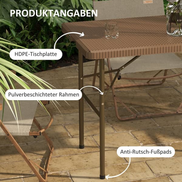 Campingbord, 122x60x73 cm, Brun