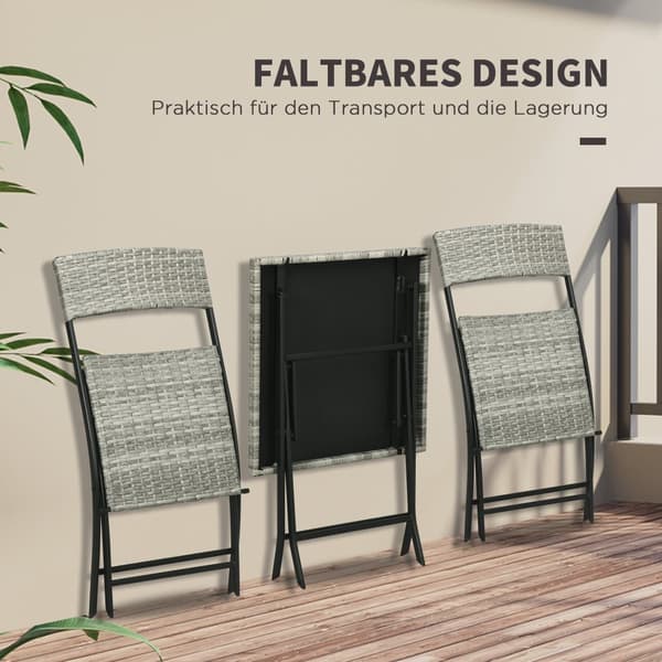 Rattan Balkong Möbelset, 3tlg, 60x60x72 cm, Ljusgrå