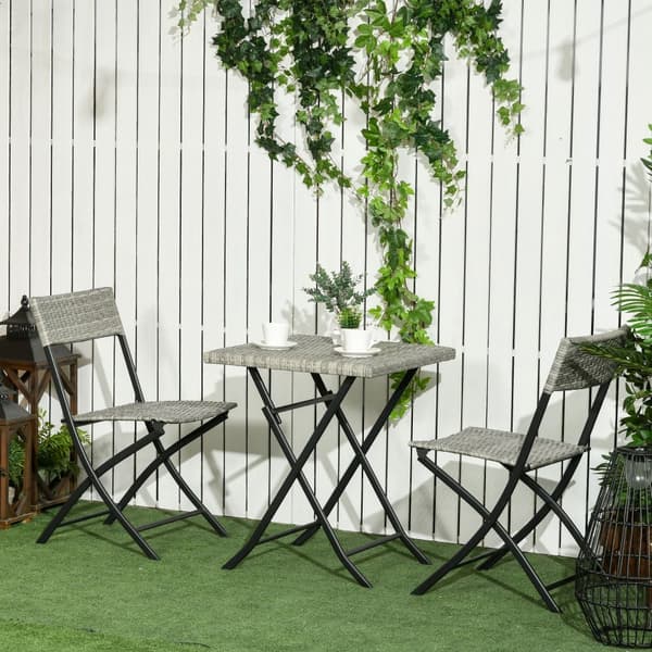 Rattan Balkong Möbelset, 3tlg, 60x60x72 cm, Ljusgrå
