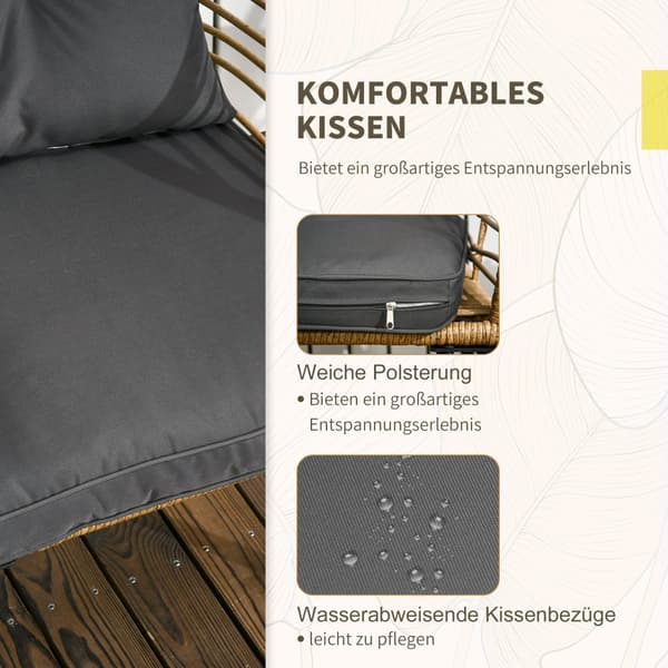 Rattan Havemøbelsæt, Sand+Mørkegrå
