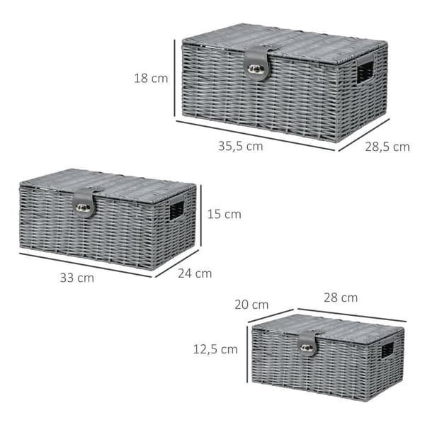 Förvaringslådor, 35,5x28,5x18 cm, Grå