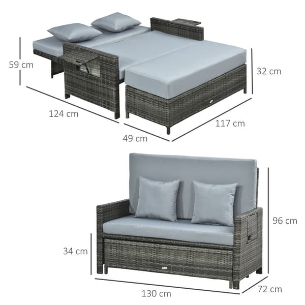 Have Sofa, Polyrattan Lounge-Sofa, B130 x T72 x H96 cm, Grå