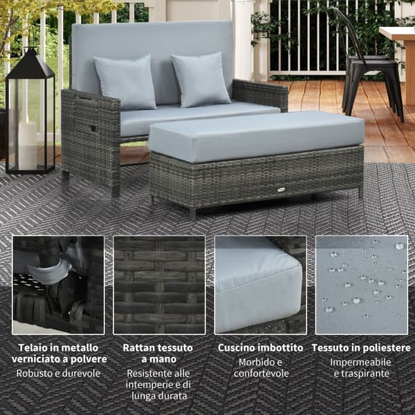 Have Sofa, Polyrattan Lounge-Sofa, B130 x T72 x H96 cm, Grå