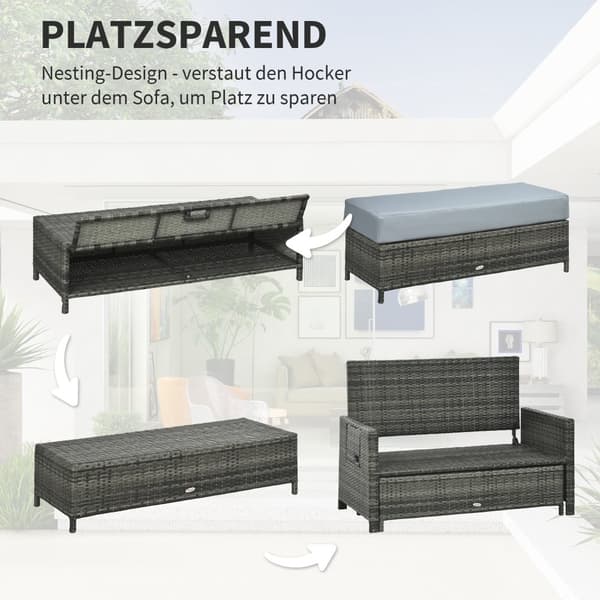Have Sofa, Polyrattan Lounge-Sofa, B130 x T72 x H96 cm, Grå