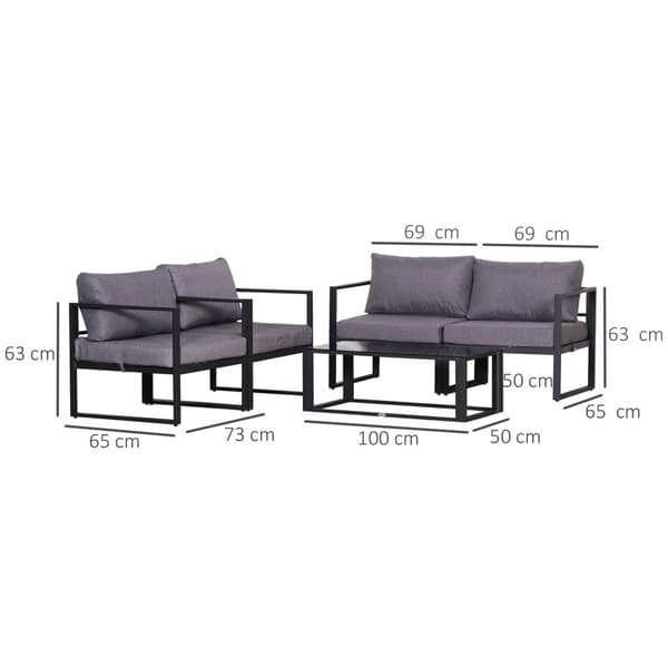 Trädgårdsmöbelset, 4, 138x69x63 cm, Grå