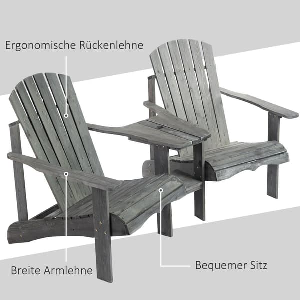 Have Stol med Bord og Paraplyhul, Adirondack, 178x87x92 cm, Grå