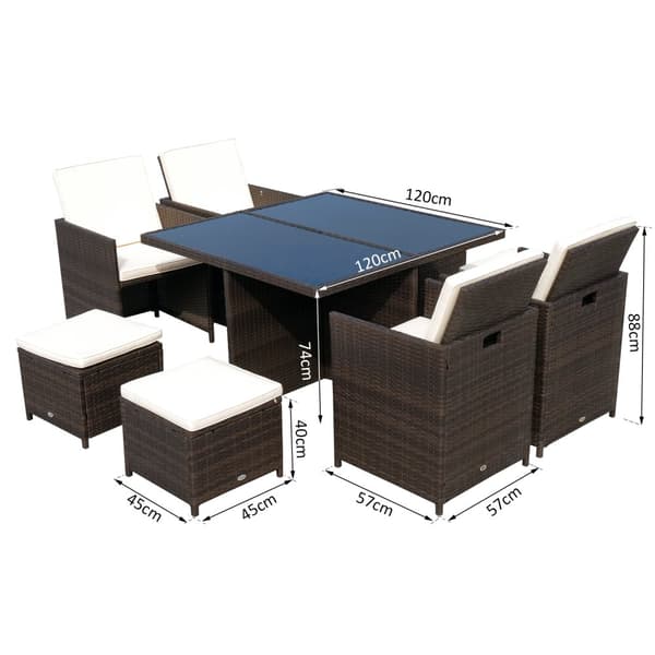 Trädgårdsmöbel Matsats, Polyrattan, 120x120x74 cm, Brun
