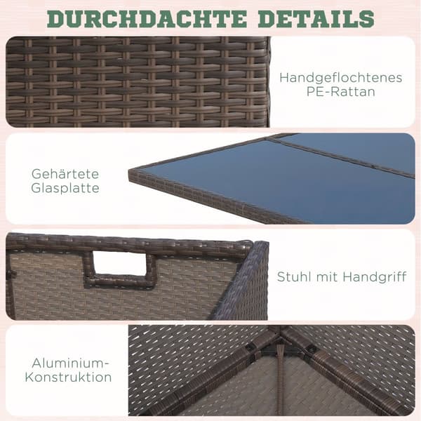 Trädgårdsmöbel Matsats, Polyrattan, 120x120x74 cm, Brun
