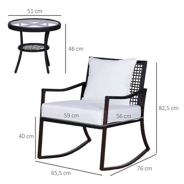 Havesæt til 2 personer, gyngestolsæt, Ø51xH46cm, B65.5xT76xH82.5cm, Brun+Hvid
