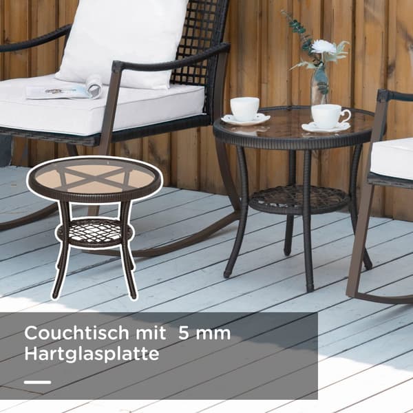 Havesæt til 2 personer, gyngestolsæt, Ø51xH46cm, B65.5xT76xH82.5cm, Brun+Hvid
