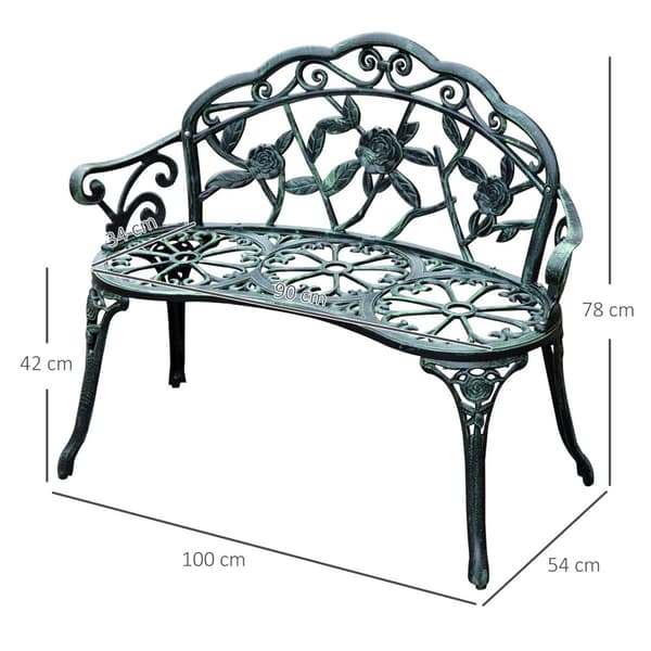 Trädgårdsbänk, Parkbänk 2-sits, 100x54x78 cm, Antikgrön