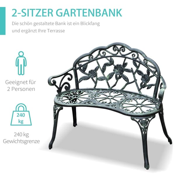 Trädgårdsbänk, Parkbänk 2-sits, 100x54x78 cm, Antikgrön