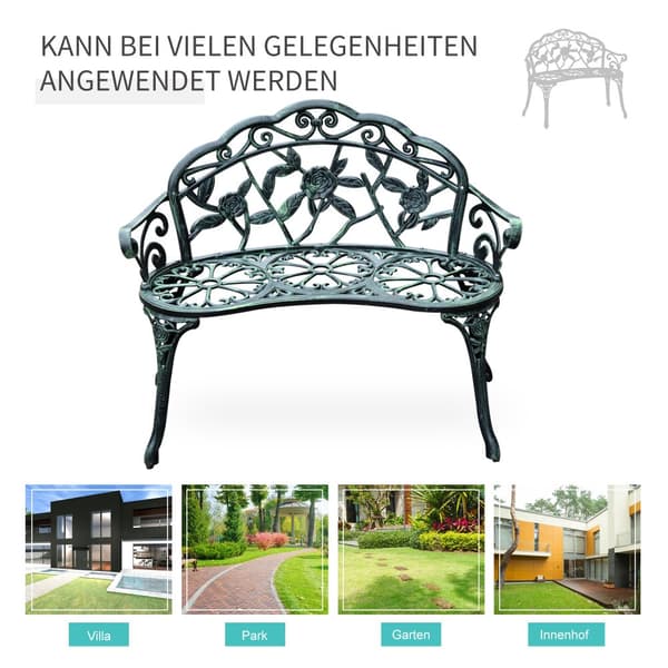 Trädgårdsbänk, Parkbänk 2-sits, 100x54x78 cm, Antikgrön