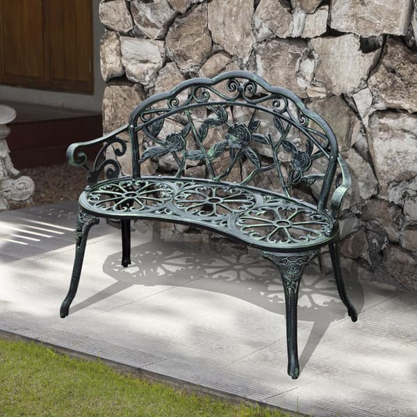 Trädgårdsbänk, Parkbänk 2-sits, 100x54x78 cm, Antikgrön