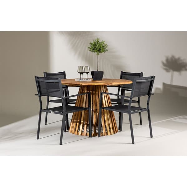 Lumpur trädgård set bord Ø120cm natur, 4 stolar svart.