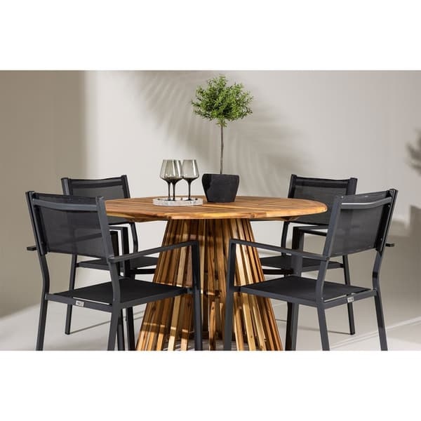 Lumpur trädgård set bord Ø120cm natur, 4 stolar svart.