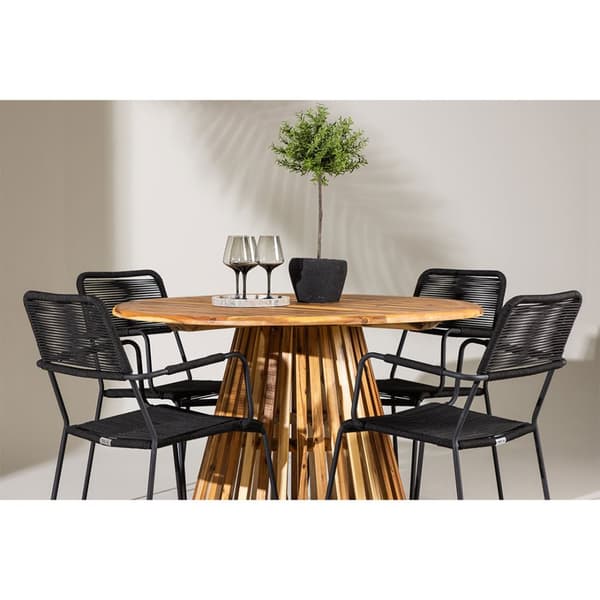 Lumpur trädgård set bord Ø120cm natur, 4 stolar svart.