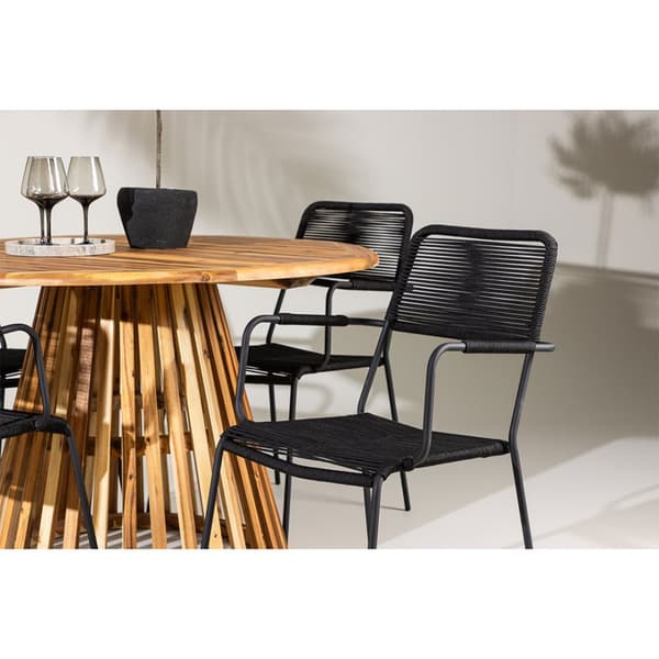 Lumpur trädgård set bord Ø120cm natur, 4 stolar svart.