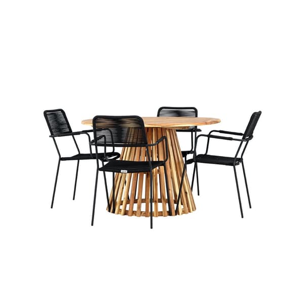 Lumpur trädgård set bord Ø120cm natur, 4 stolar svart.