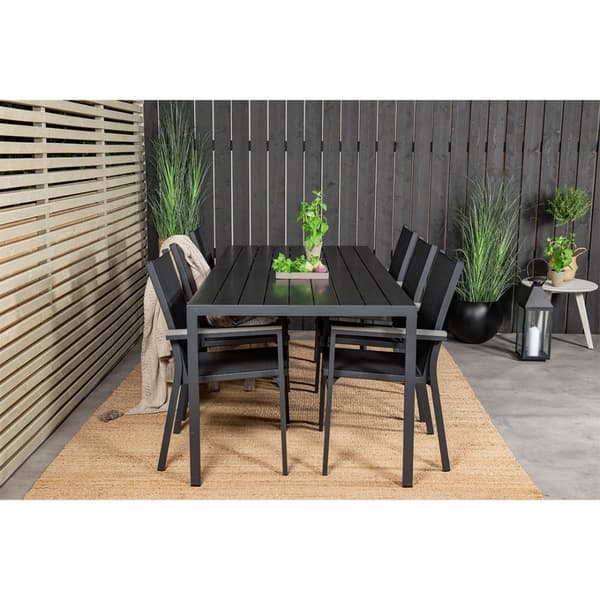Break hagesett bord 90x205cm svart, 6 stoler svart.