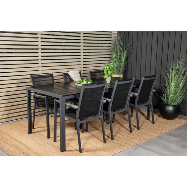 Break hagesett bord 90x205cm svart, 6 stoler svart.