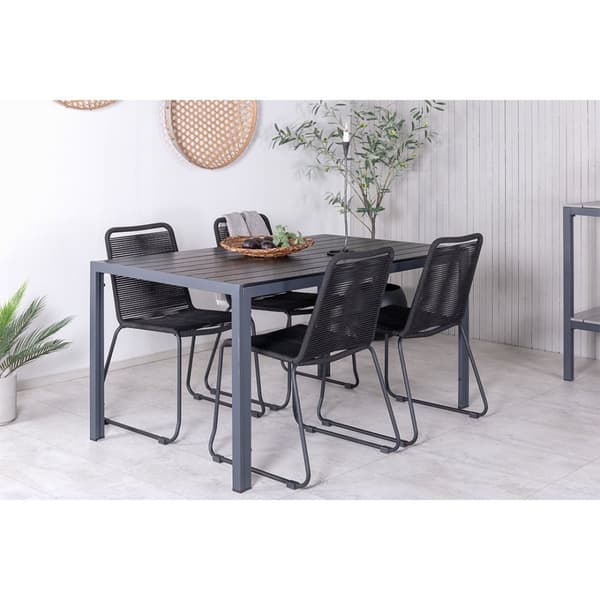 Break hagesett bord 90x150cm svart, 4 stoler svart.