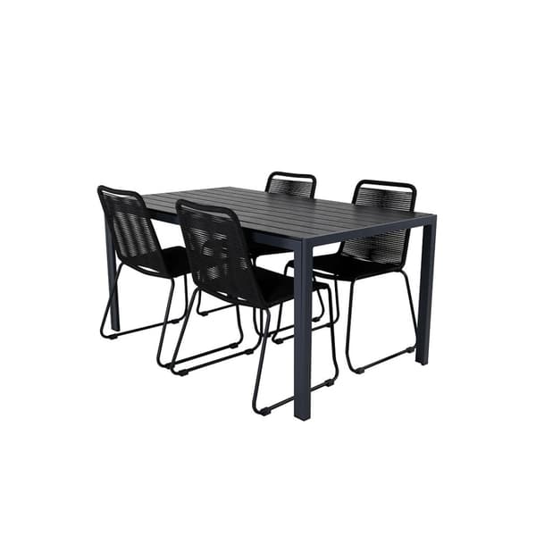 Break hagesett bord 90x150cm svart, 4 stoler svart.