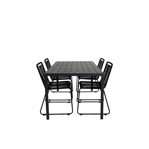 Break hagesett bord 90x150cm svart, 4 stoler svart.