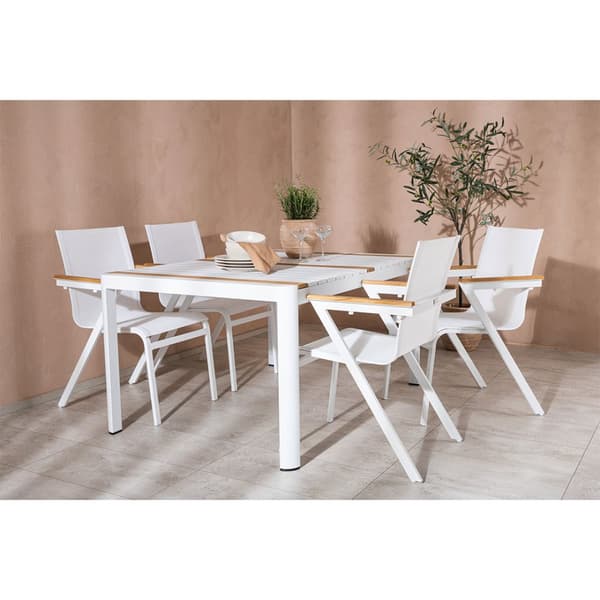 Togo hagesett bord 90x150cm hvit, 4 stoler hvit.
