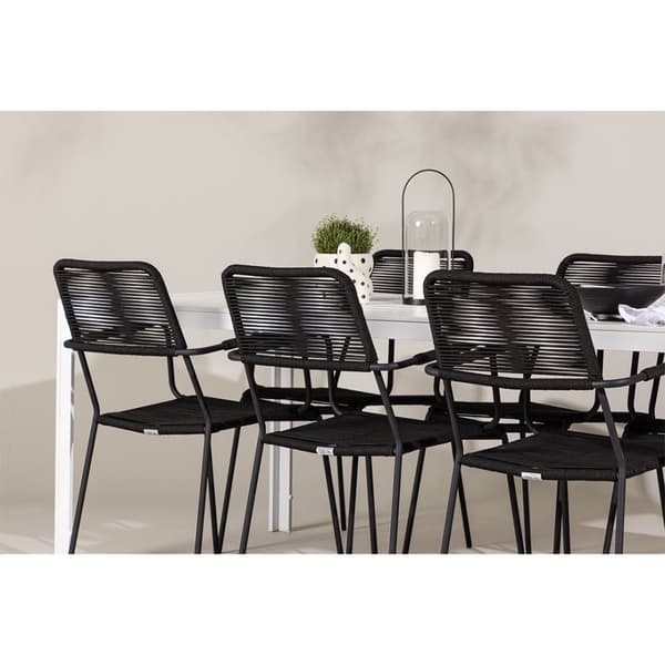 Break hagesett bord 90x205cm hvit, 6 stoler svart.