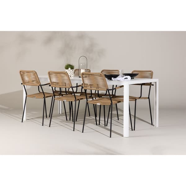 Break hagesett bord 90x205cm hvit, 6 stoler brun.