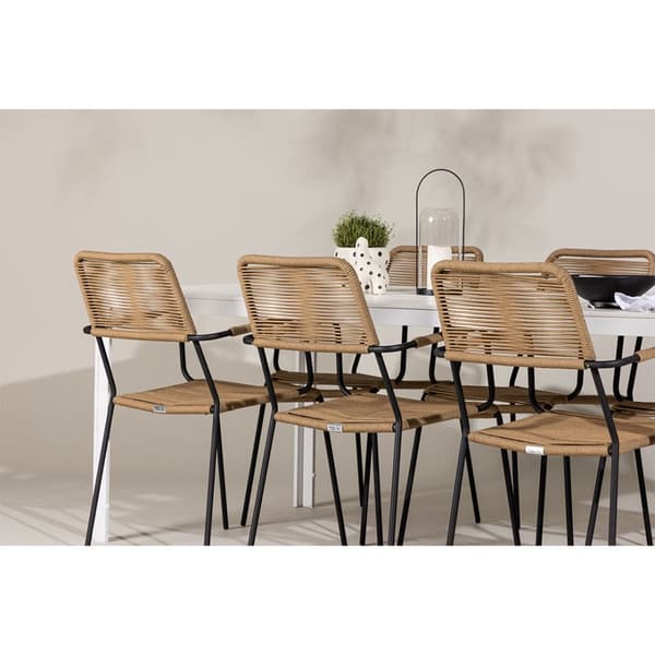 Break hagesett bord 90x205cm hvit, 6 stoler brun.