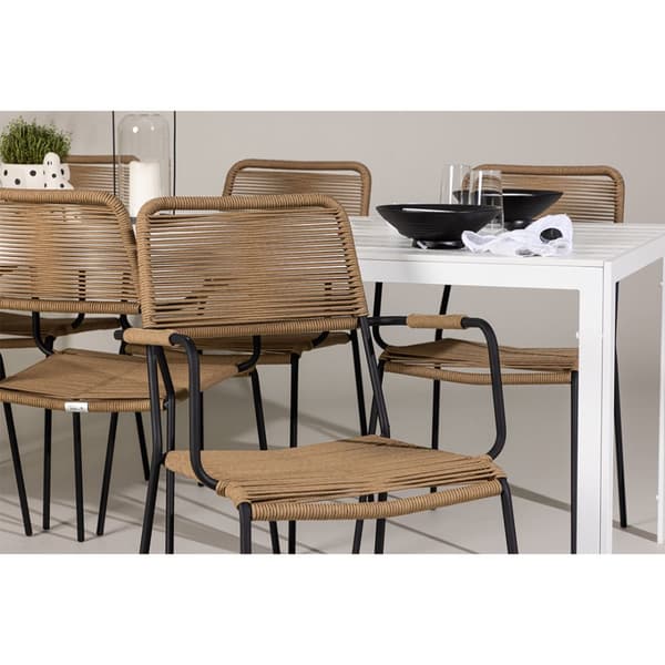 Break hagesett bord 90x205cm hvit, 6 stoler brun.