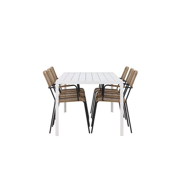 Break hagesett bord 90x205cm hvit, 6 stoler brun.