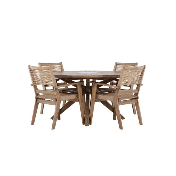Rosario hagesett bord Ø140cm brun, 4 stoler brun.