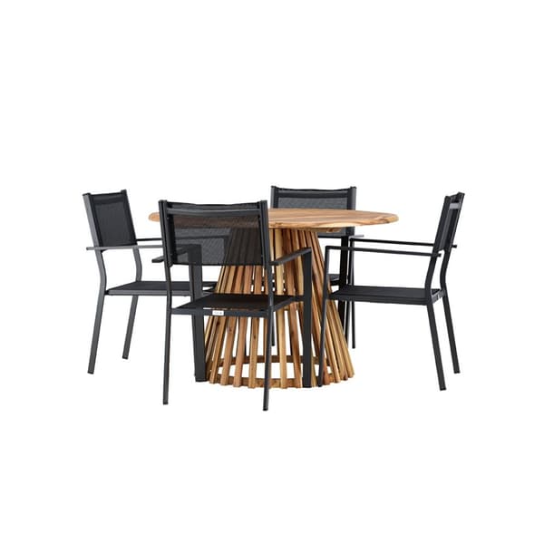 Lumpur hagesett bord Ø120cm natur, 4 stoler svart.