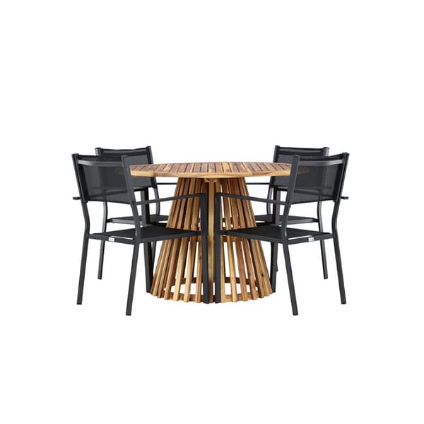 Lumpur hagesett bord Ø120cm natur, 4 stoler svart.