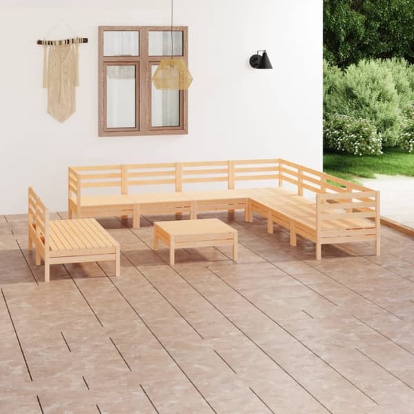Loungegrupp för trädgården 10 delar massiv furu