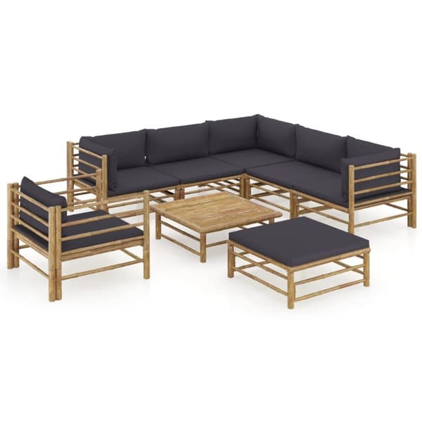 Loungegrupp för trädgården med mörkgrå dynor 8 delar bambu