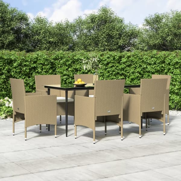 Matgrupp för trädgården med dynor 5 delar beige och svart
