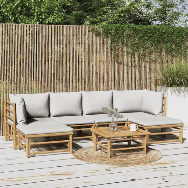 Loungegrupp 7 delar ljusgråa dynor bambu