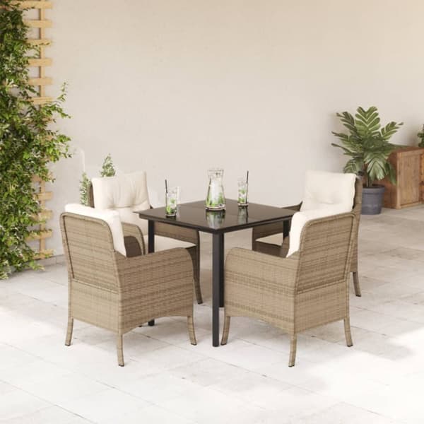 Matgrupp för trädgården med dynor 5 delar beige konstrotting