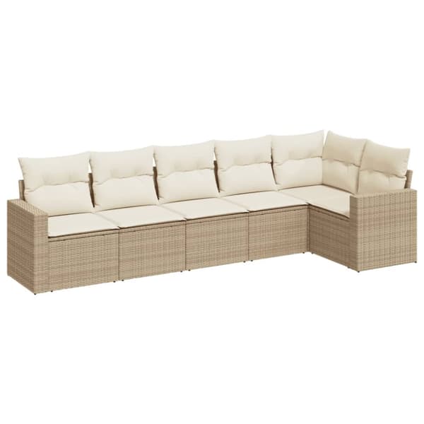 Soffgrupp för trädgården med dynor 6 delar beige konstrotting