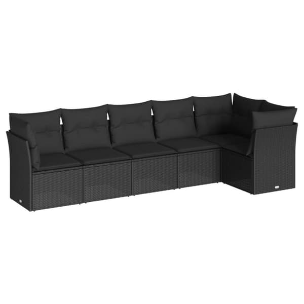 Loungegrupp med dynor 6 delar svart konstrotting